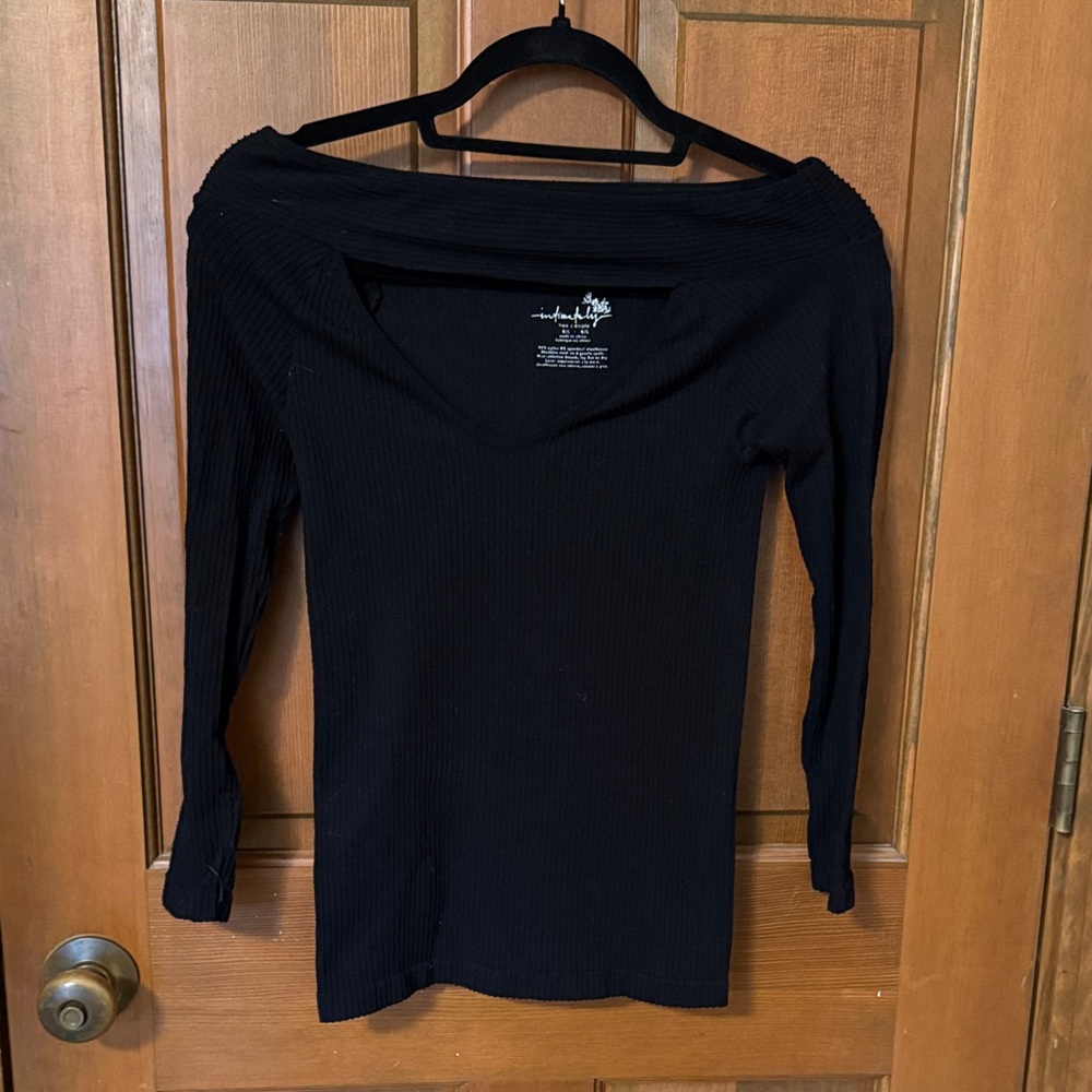 Intimately Free People Black Ribbed Long Sleeve Top